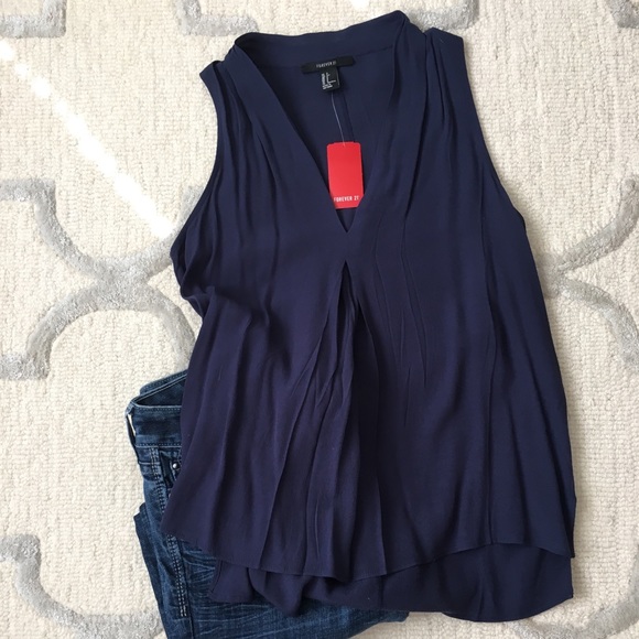 Forever21 Navy Sleeveless Blouse - Picture 5 of 5